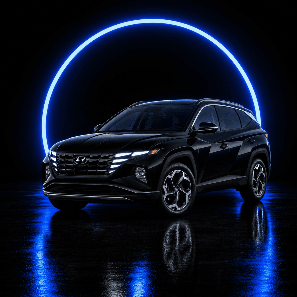 Black SUV inside a glowing blue ring — Auto Verifi vehicle intelligence